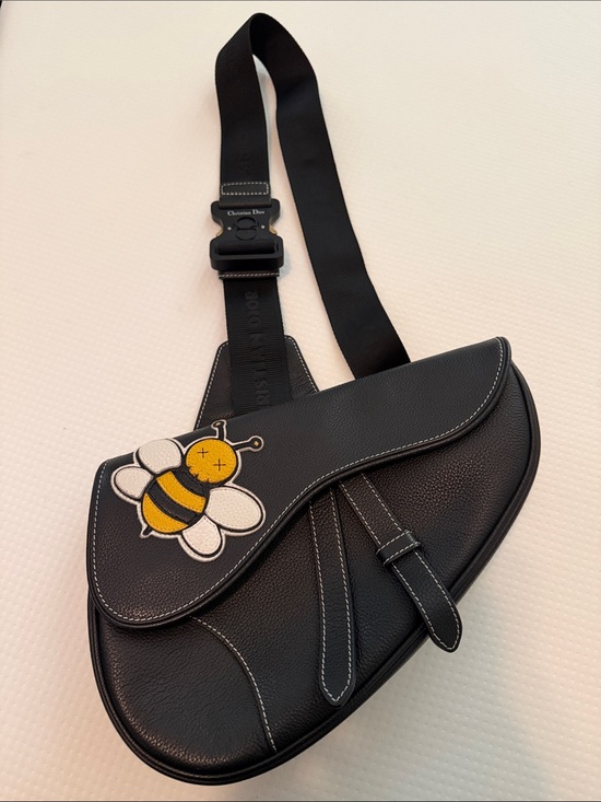 Dior Handbags - Dior Black Crossbody Saddle Bag with Bee Patch